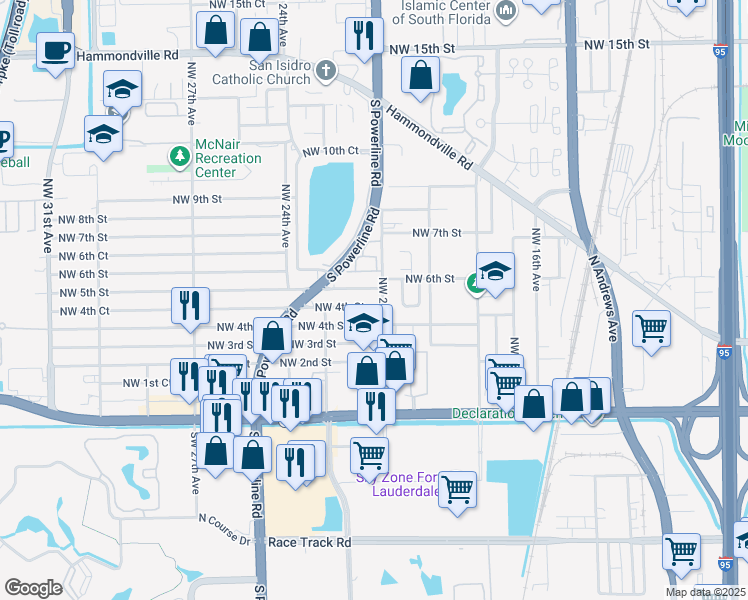 map of restaurants, bars, coffee shops, grocery stores, and more near 500 Northwest 21st Avenue in Pompano Beach
