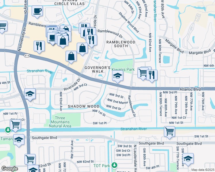 map of restaurants, bars, coffee shops, grocery stores, and more near in Coral Springs