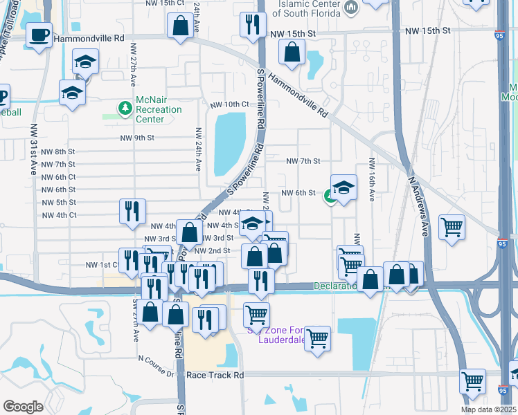 map of restaurants, bars, coffee shops, grocery stores, and more near 500 Northwest 21st Avenue in Pompano Beach