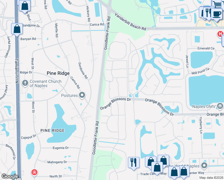 map of restaurants, bars, coffee shops, grocery stores, and more near 6800 Satinleaf Road South in Naples