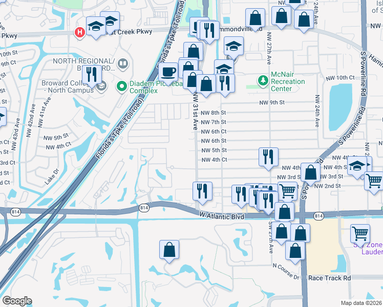map of restaurants, bars, coffee shops, grocery stores, and more near 499 Northwest 31st Avenue in Pompano Beach