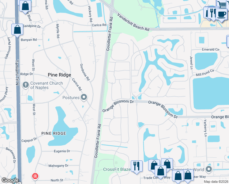 map of restaurants, bars, coffee shops, grocery stores, and more near 6800 Satinleaf Road South in Naples