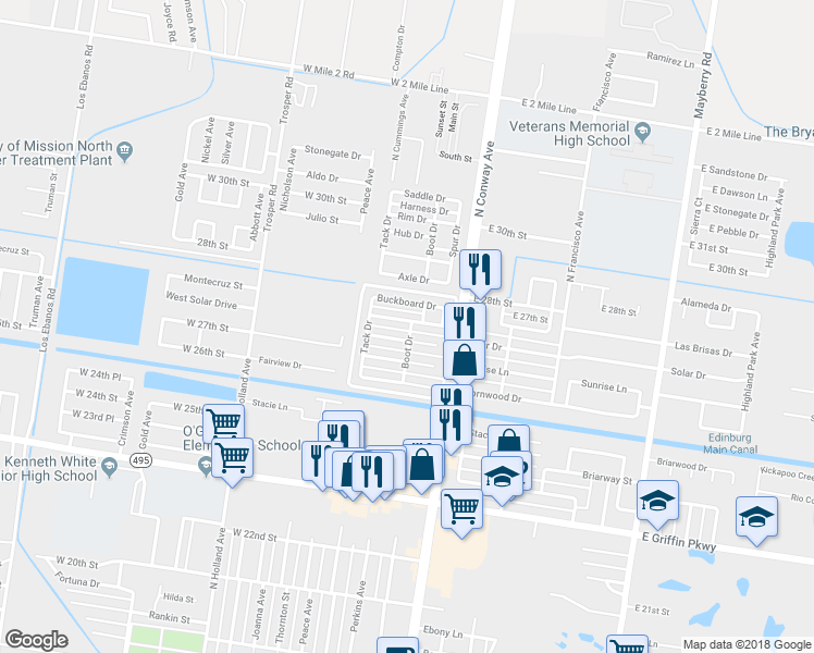 map of restaurants, bars, coffee shops, grocery stores, and more near 201 Chuck Wagon Drive in Mission