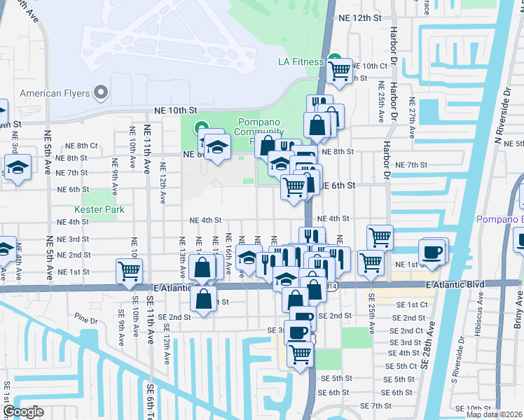 map of restaurants, bars, coffee shops, grocery stores, and more near 412 Northeast 18th Avenue in Pompano Beach