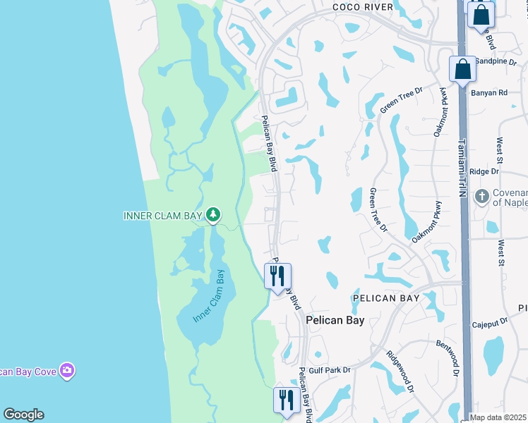 map of restaurants, bars, coffee shops, grocery stores, and more near 7281 Pelican Bay Boulevard in Naples