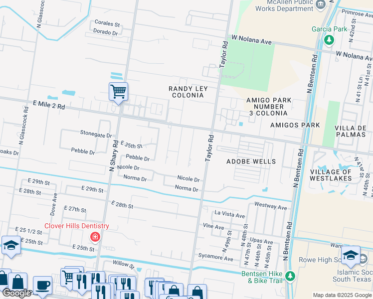 map of restaurants, bars, coffee shops, grocery stores, and more near 3103 Melody Lane in Mission