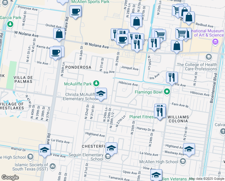 map of restaurants, bars, coffee shops, grocery stores, and more near West Fern Lane in McAllen