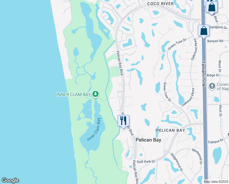 map of restaurants, bars, coffee shops, grocery stores, and more near 7281 Pelican Bay Boulevard in Naples