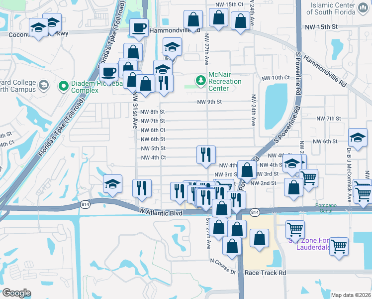 map of restaurants, bars, coffee shops, grocery stores, and more near 2768 Northwest 6th Street in Pompano Beach