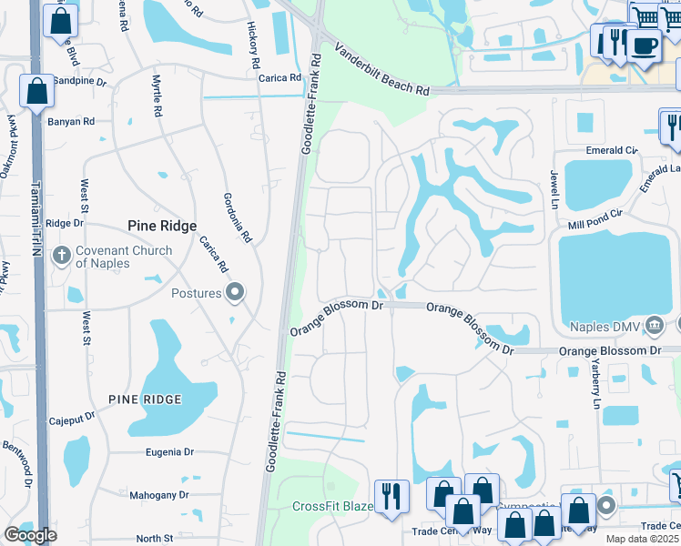 map of restaurants, bars, coffee shops, grocery stores, and more near 6846 Lantana Bridge Road in Naples