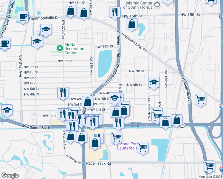 map of restaurants, bars, coffee shops, grocery stores, and more near 2173 Northwest 5th Street in Pompano Beach