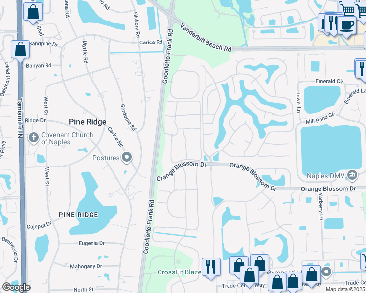map of restaurants, bars, coffee shops, grocery stores, and more near 6846 Lantana Bridge Road in Naples