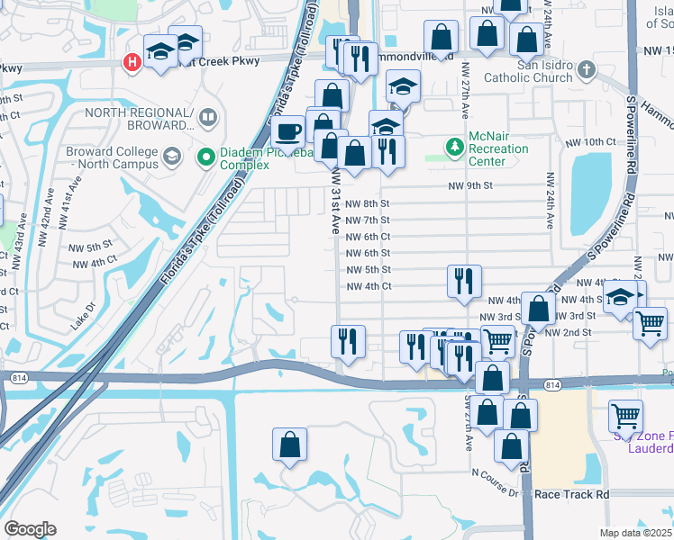 map of restaurants, bars, coffee shops, grocery stores, and more near Atlantic Blvd Exd & NW 5th St in Pompano Beach