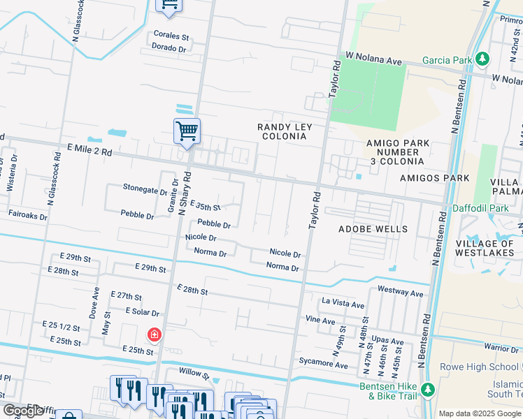 map of restaurants, bars, coffee shops, grocery stores, and more near 3104 Harmony Lane in Mission