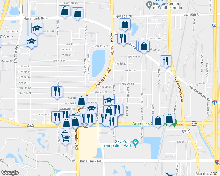 map of restaurants, bars, coffee shops, grocery stores, and more near 2114 Northwest 5th Street in Pompano Beach