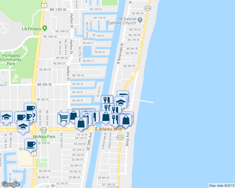 map of restaurants, bars, coffee shops, grocery stores, and more near 201 Jimmy Buffett Memorial Highway in Pompano Beach