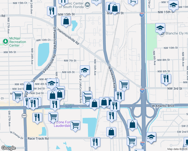 map of restaurants, bars, coffee shops, grocery stores, and more near 517 Northwest 16th Avenue in Pompano Beach