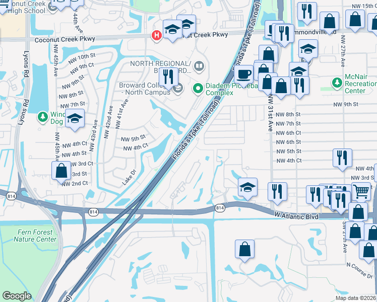 map of restaurants, bars, coffee shops, grocery stores, and more near 501 Northwest 36th Avenue in Pompano Beach
