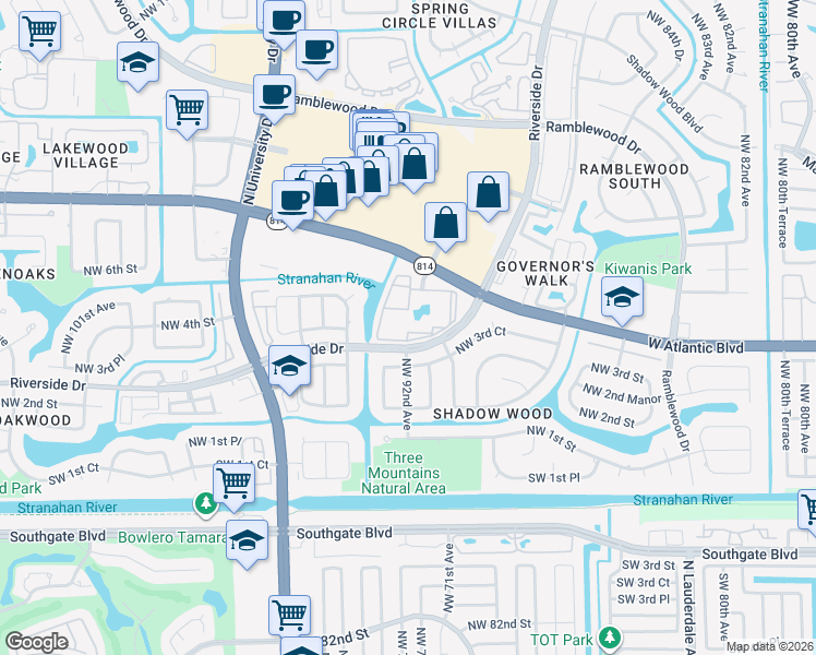 map of restaurants, bars, coffee shops, grocery stores, and more near 9188 West Atlantic Boulevard in Coral Springs