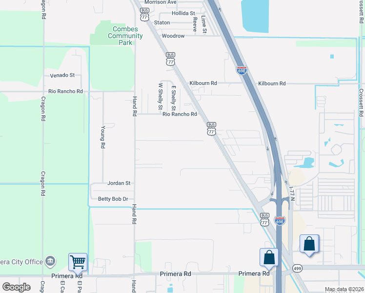 map of restaurants, bars, coffee shops, grocery stores, and more near 18316 Kayla Lane in Harlingen