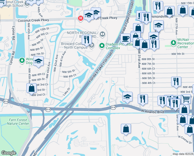 map of restaurants, bars, coffee shops, grocery stores, and more near 501 Northwest 36th Avenue in Pompano Beach