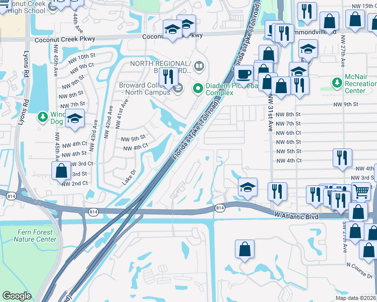 map of restaurants, bars, coffee shops, grocery stores, and more near 501 Northwest 36th Avenue in Pompano Beach