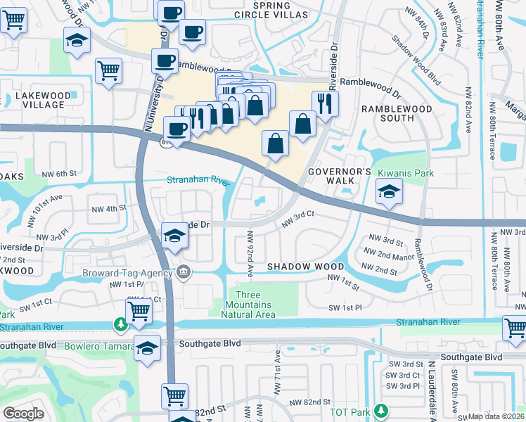 map of restaurants, bars, coffee shops, grocery stores, and more near 9122 West Atlantic Boulevard in Coral Springs