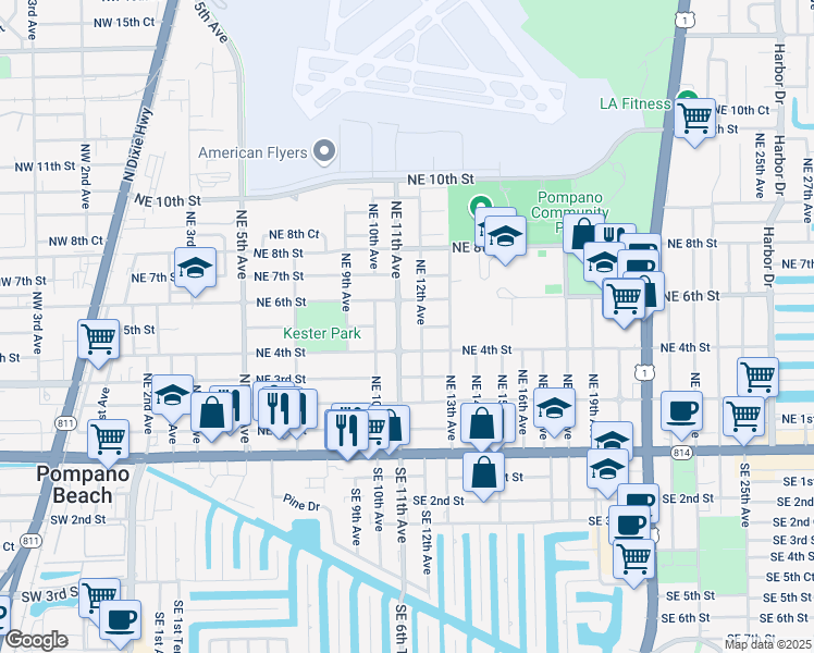 map of restaurants, bars, coffee shops, grocery stores, and more near 505 Northeast 12th Avenue in Pompano Beach