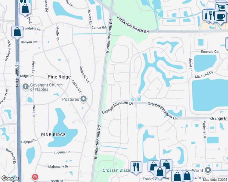 map of restaurants, bars, coffee shops, grocery stores, and more near 6800 Satinleaf Road South in Naples