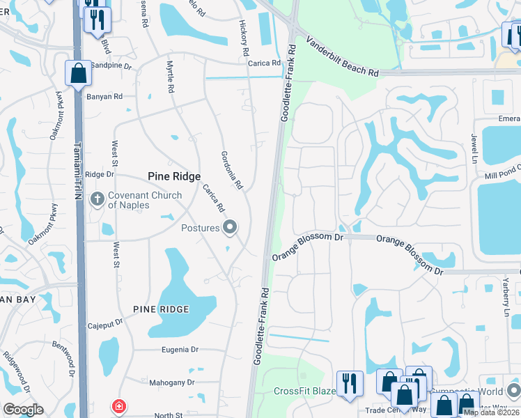 map of restaurants, bars, coffee shops, grocery stores, and more near 506 Gordonia Road in Naples