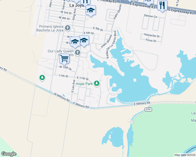 map of restaurants, bars, coffee shops, grocery stores, and more near 305 11th Street in La Joya