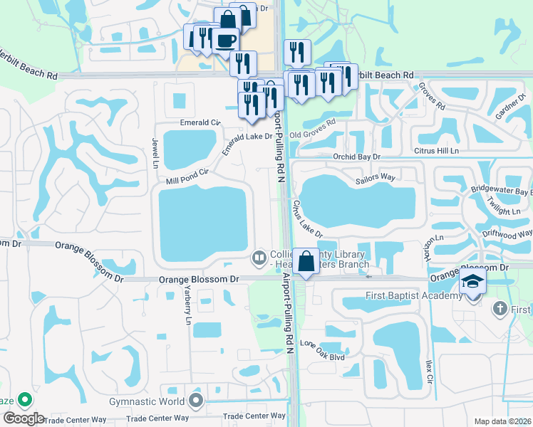 map of restaurants, bars, coffee shops, grocery stores, and more near 7214 Wilton Drive North in Naples
