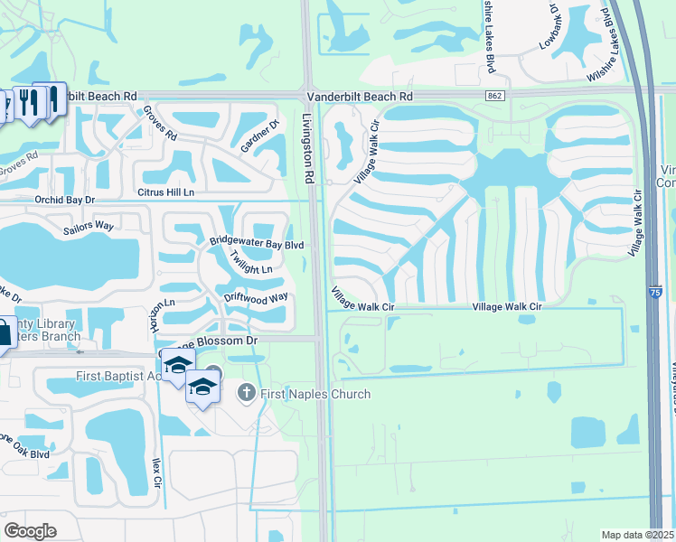 map of restaurants, bars, coffee shops, grocery stores, and more near 3607 El Segundo Court in Naples