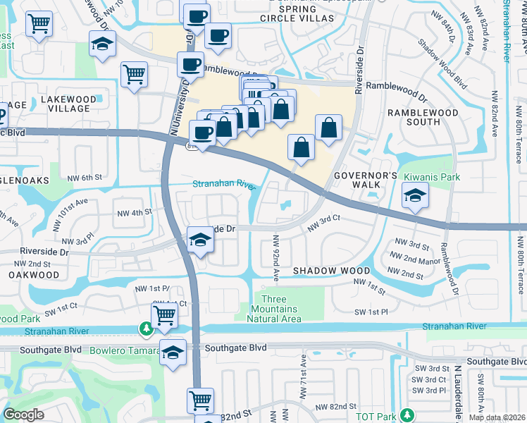 map of restaurants, bars, coffee shops, grocery stores, and more near 9188 West Atlantic Boulevard in Coral Springs