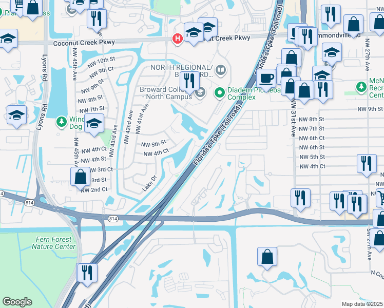 map of restaurants, bars, coffee shops, grocery stores, and more near 466 Sunshine Drive in Coconut Creek