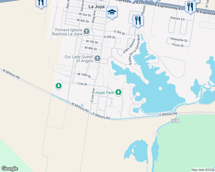map of restaurants, bars, coffee shops, grocery stores, and more near 121 11th Street in La Joya
