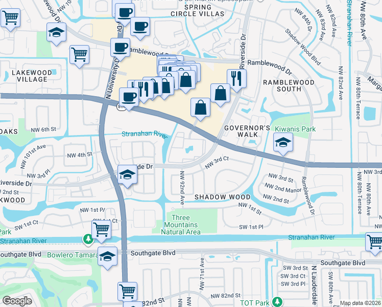 map of restaurants, bars, coffee shops, grocery stores, and more near 9122 West Atlantic Boulevard in Coral Springs