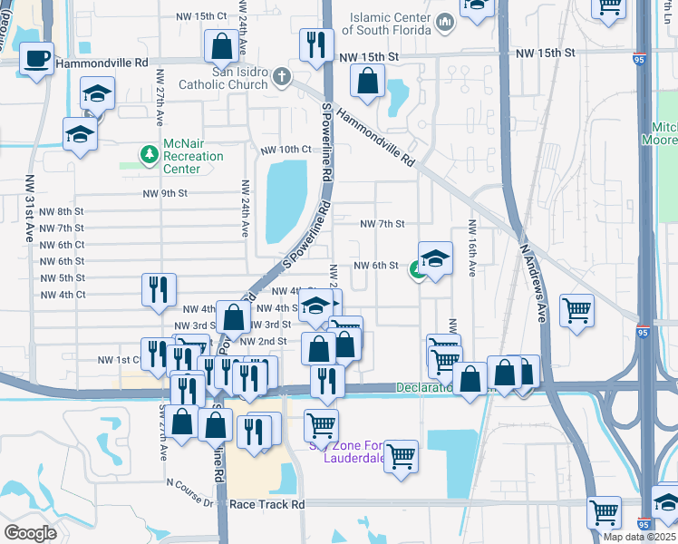 map of restaurants, bars, coffee shops, grocery stores, and more near 500 Northwest 21st Avenue in Pompano Beach