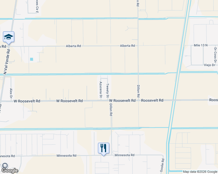map of restaurants, bars, coffee shops, grocery stores, and more near 8300 Tweety Street in Donna
