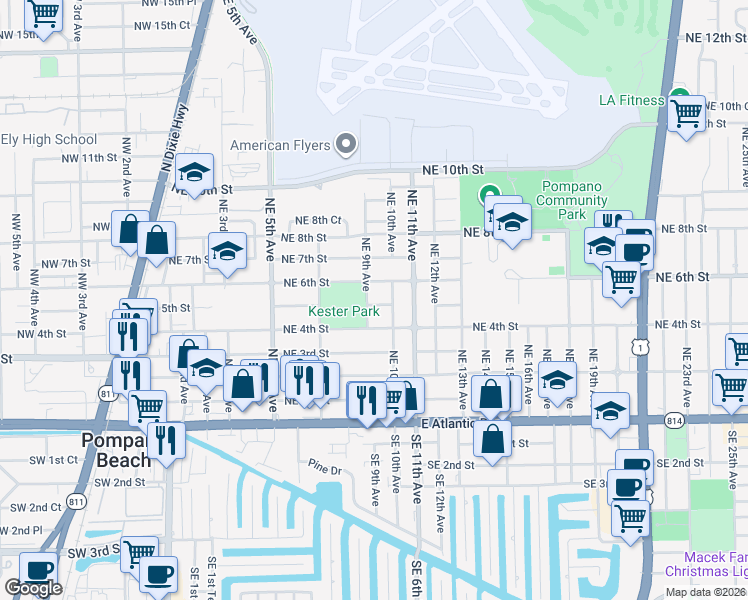map of restaurants, bars, coffee shops, grocery stores, and more near 905 Northeast 5th Street in Pompano Beach
