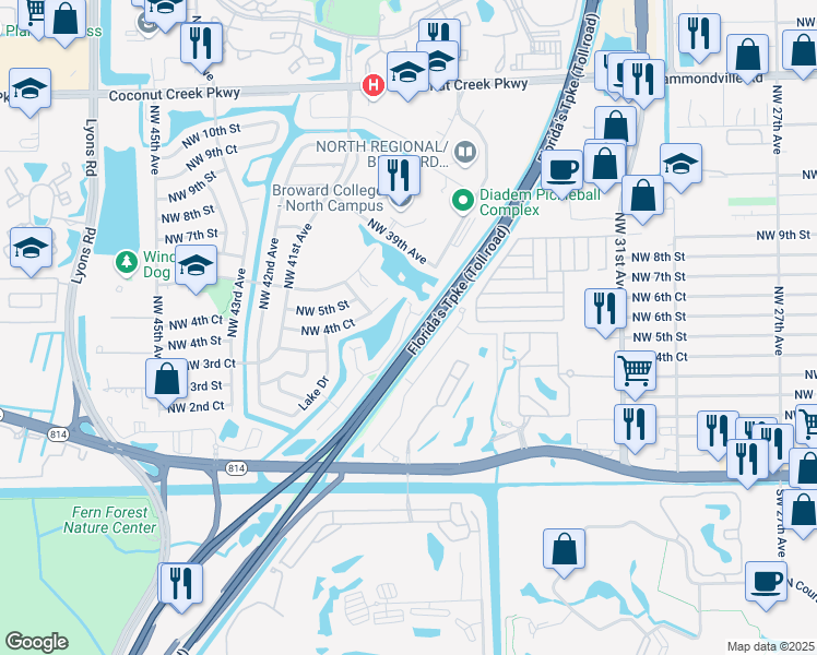 map of restaurants, bars, coffee shops, grocery stores, and more near 466 Sunshine Drive in Coconut Creek