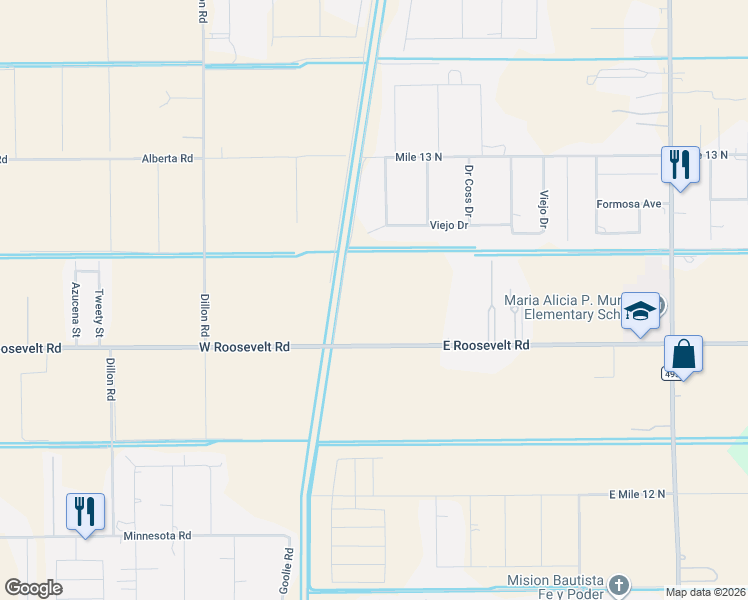 map of restaurants, bars, coffee shops, grocery stores, and more near 741 East Roosevelt Road in Donna
