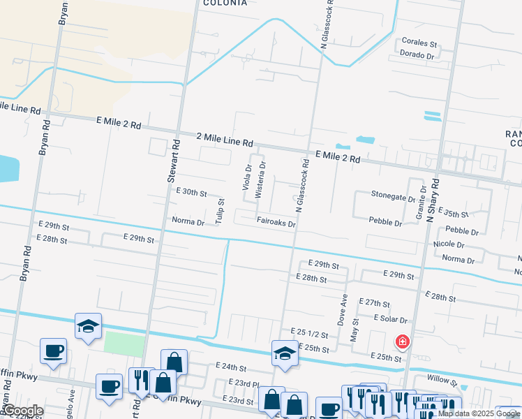 map of restaurants, bars, coffee shops, grocery stores, and more near 3000 Wisteria Ave in Mission