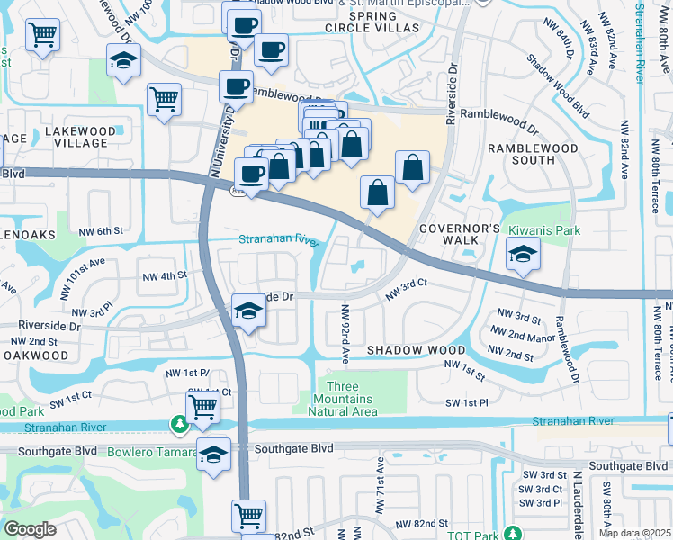 map of restaurants, bars, coffee shops, grocery stores, and more near 9188 West Atlantic Boulevard in Coral Springs