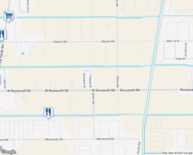 map of restaurants, bars, coffee shops, grocery stores, and more near 8300 Tweety Street in Donna