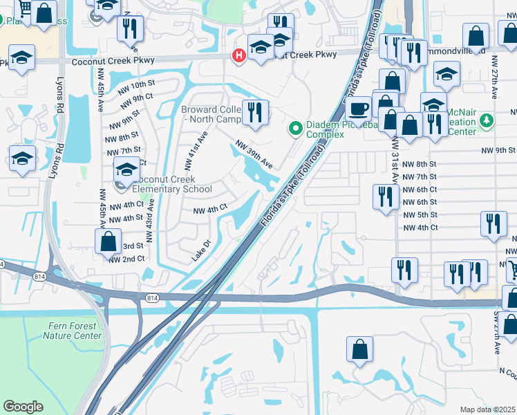 map of restaurants, bars, coffee shops, grocery stores, and more near 466 Sunshine Drive in Coconut Creek