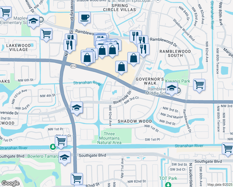 map of restaurants, bars, coffee shops, grocery stores, and more near 9000 West Atlantic Boulevard in Coral Springs