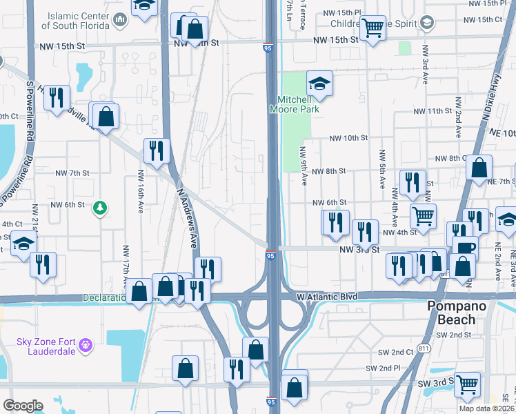 map of restaurants, bars, coffee shops, grocery stores, and more near 580 Northwest 12th Avenue in Pompano Beach