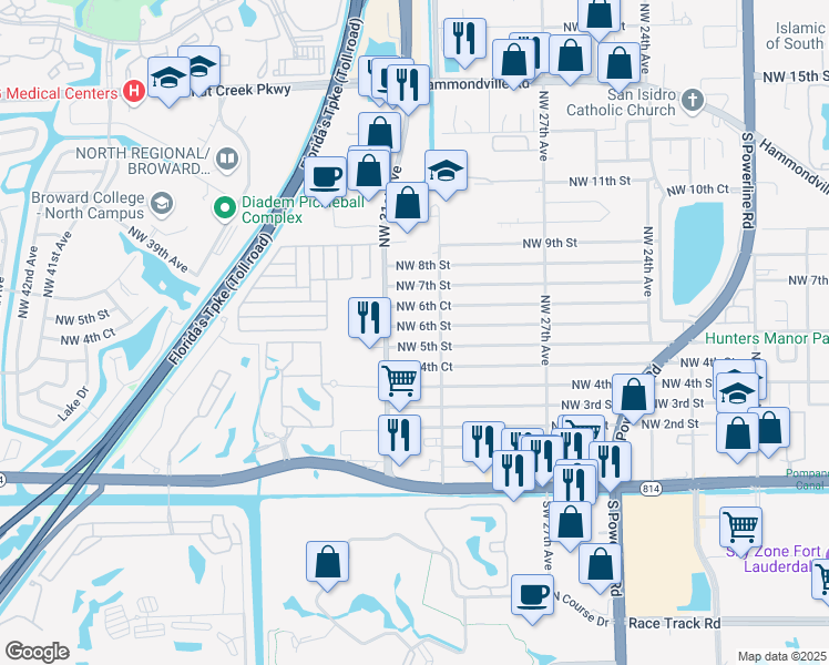 map of restaurants, bars, coffee shops, grocery stores, and more near 3026 Northwest 6th Street in Pompano Beach