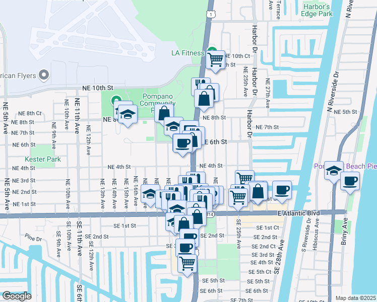 map of restaurants, bars, coffee shops, grocery stores, and more near 511 North Federal Highway in Pompano Beach